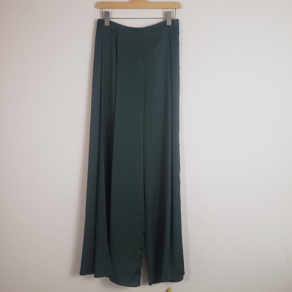 Zara Women's Palazzo Satin Pants Medium Forest Green Drapey Contemporary